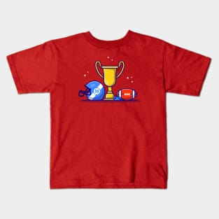 Helmet, Rugby Ball, Whistle And Gold Trophy Kids T-Shirt